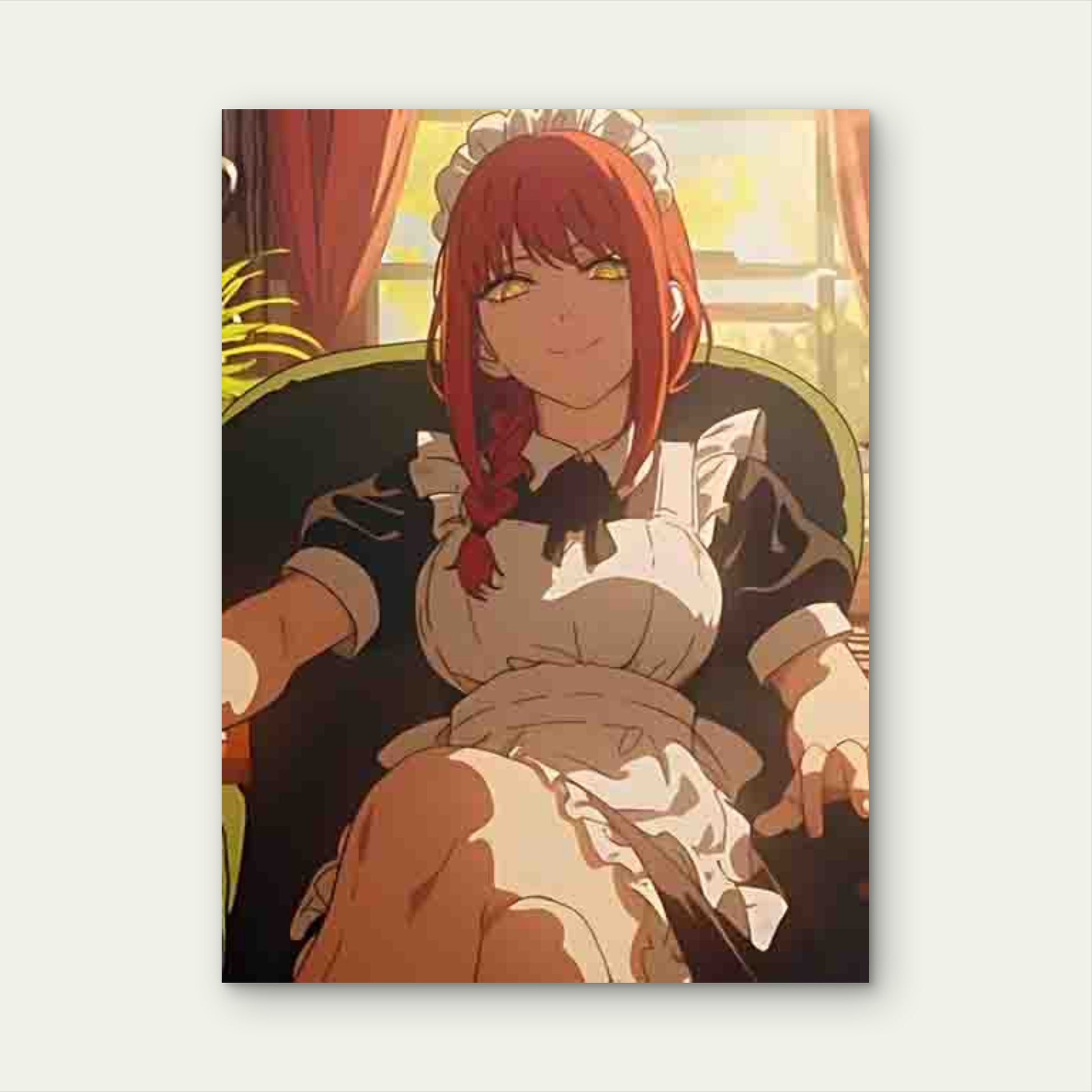 Retro Anime Girl Waitress 60x90cm Metal Print Ready to Hang - Bella Home Decor