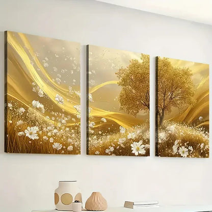 3pcs Golden Grassland Light Luxury Art Calm Wall Art Set Canvas Unframed - High Quality Print 100% Australian Made Wall Canvas - Bella Home Decor