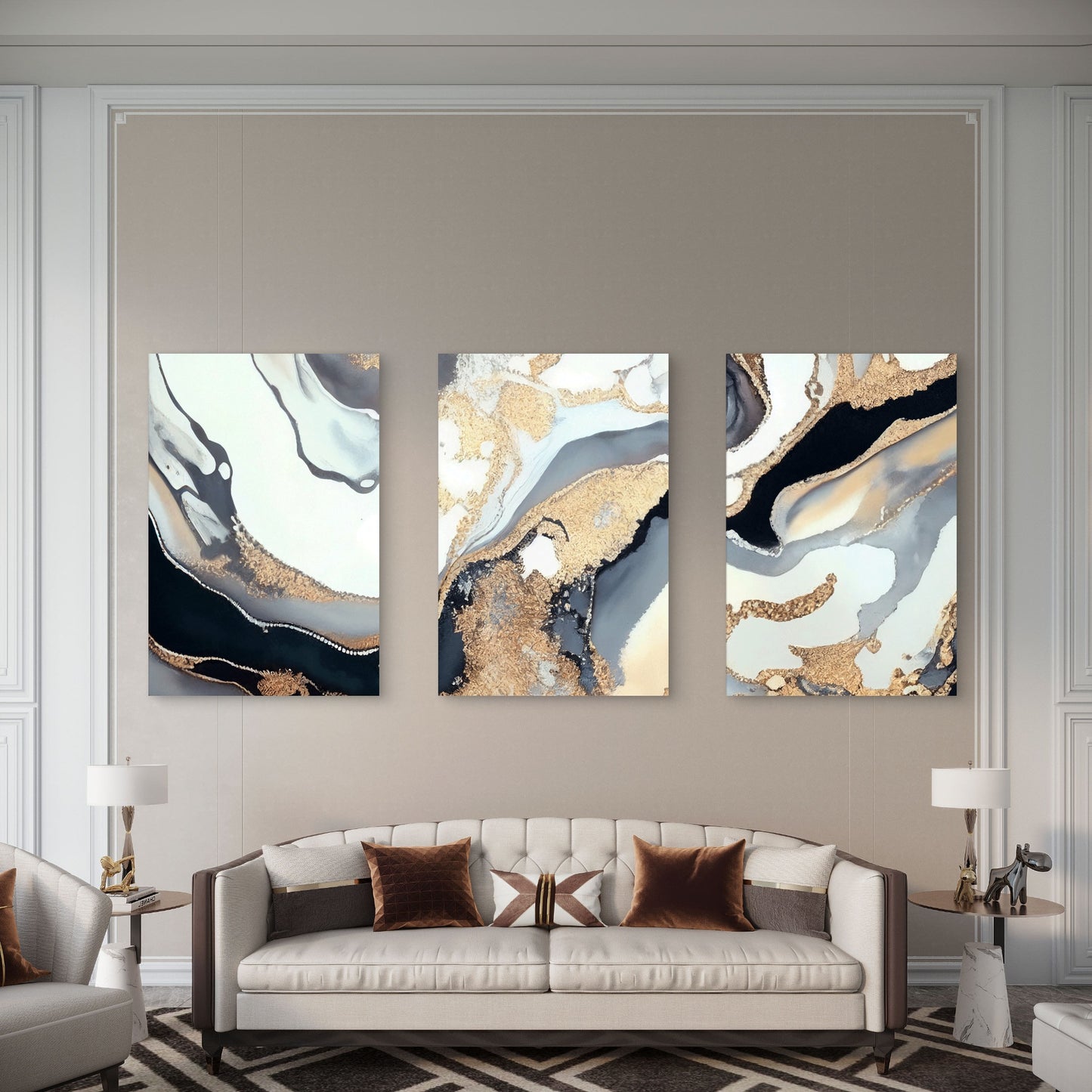 3pcs Modern Abstract Marble Fluid Luxe Design  Wall Art Set Canvas Framed 60x90cm - High Quality Print 100% Australian Made Wall Canvas Ready to Hang