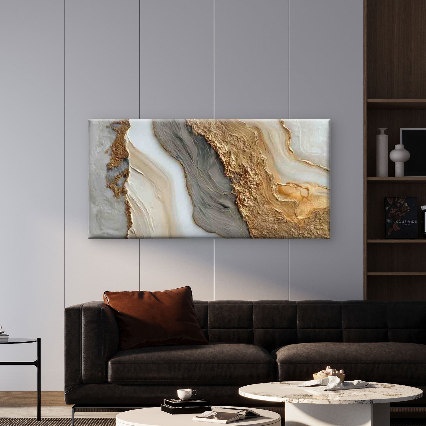 Abstract Gold Vein Marble Wall Art Canvas Office Home Room Framed 120x60cm - Bella Home Decor