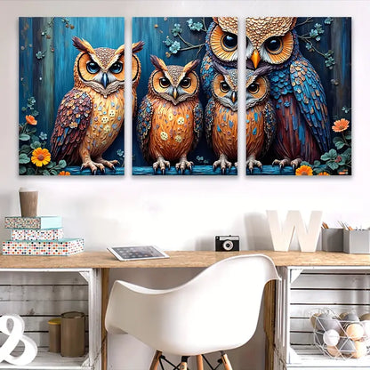 3pcs Owl Animal Painting Nature Theme Wall Art Set Canvas Framed 40x60cm - High Quality Print 100% Australian Made Wall Canvas Ready to Hang