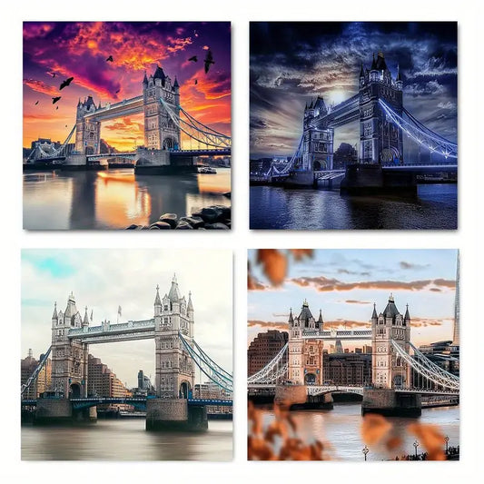 4pcs London Tower Bridg Themed  Wall Art Canvas Framed