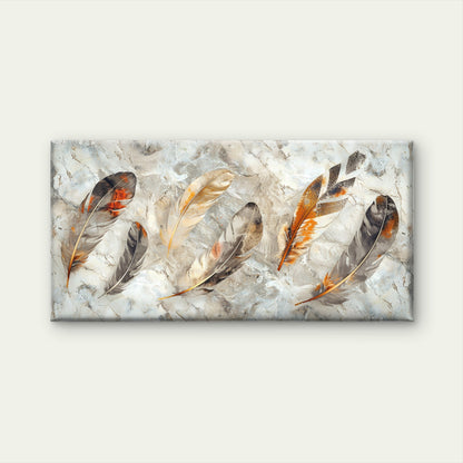 Modern Grey Orange Feathers Wall Art Canvas Office Home Room Framed 120x60cm