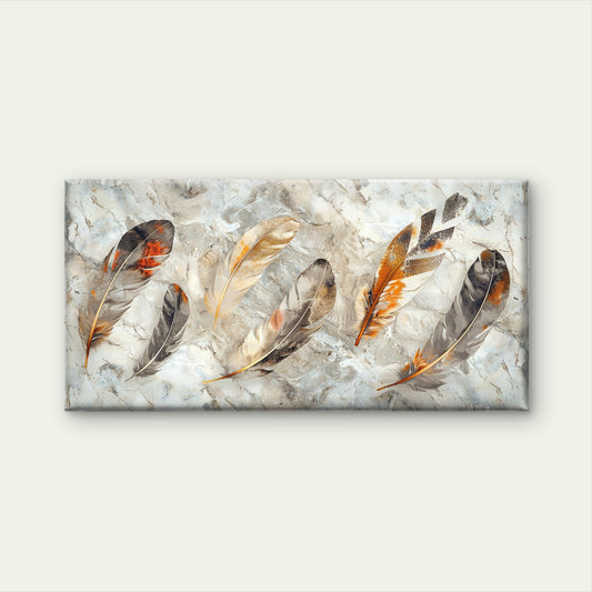 Modern Grey Orange Feathers Wall Art Canvas Office Home Room Framed 120x60cm