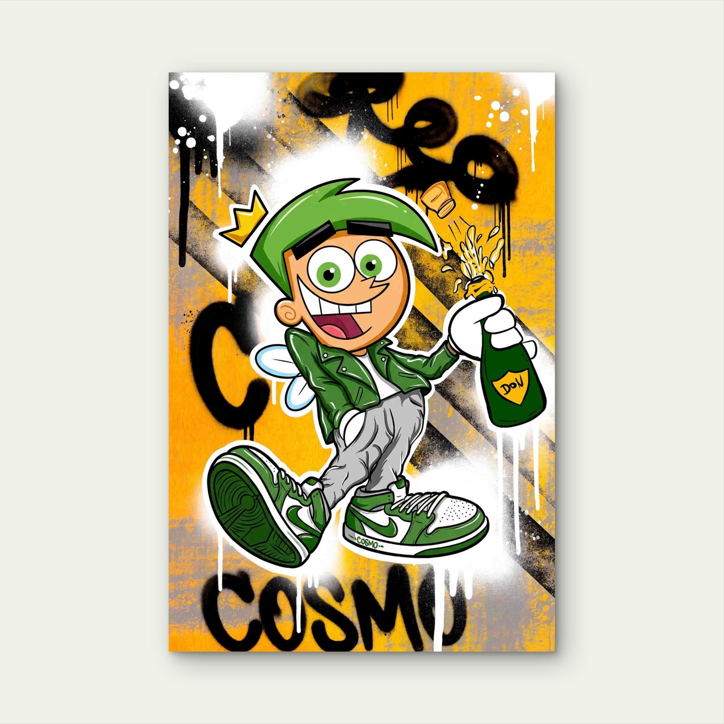 Green Hair Fairy ,Champagne Street Graffiti 60x90cm Metal Print Ready to Hang