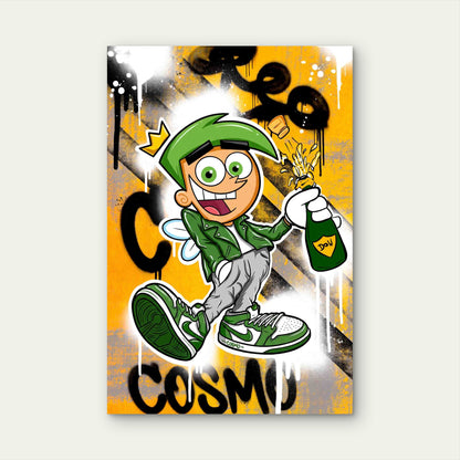 Green Hair Fairy ,Champagne Street Graffiti 40x60cm Metal Print Ready to Hang