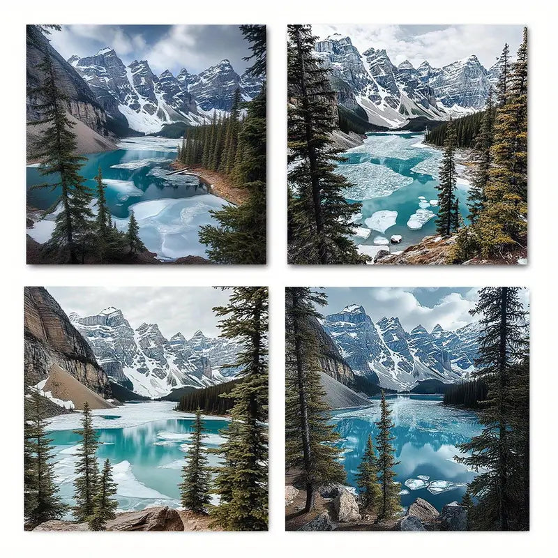 4pcs Moraine Lake And The Rocky Mountain Wall Art Canvas Framed