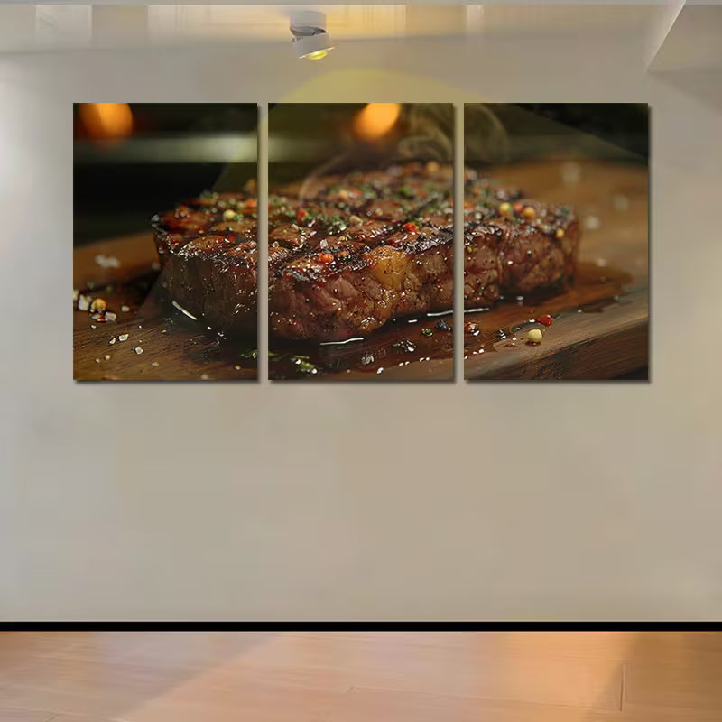 3pcs Gourmet Steak Wall Art Set Canvas Framed 50x70cm - High Quality Print 100% Australian Made Wall Canvas Ready to Hang