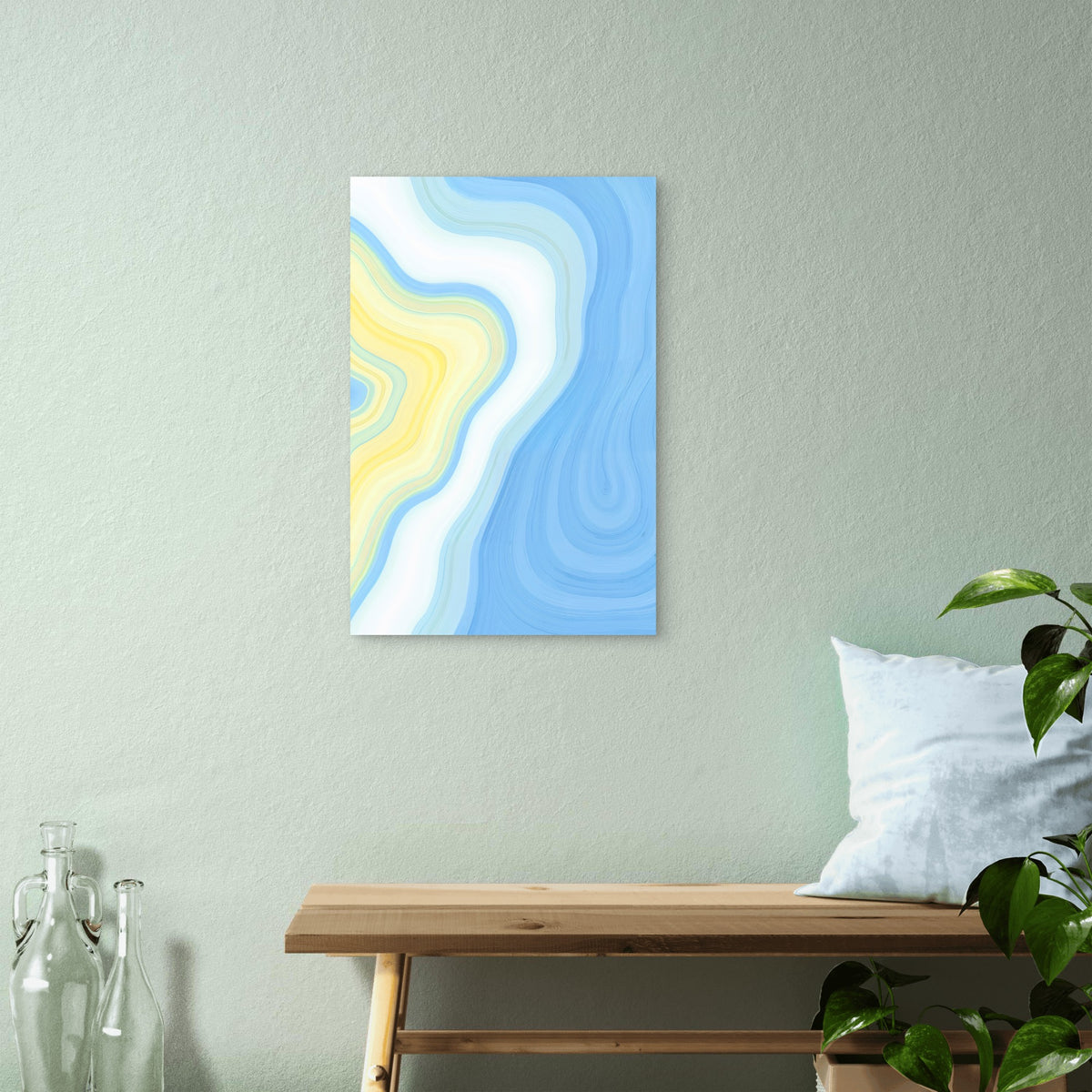 Abstract Flowing Shapes in Summer Sky Tones 40x60cm Metal Print Ready to Hang