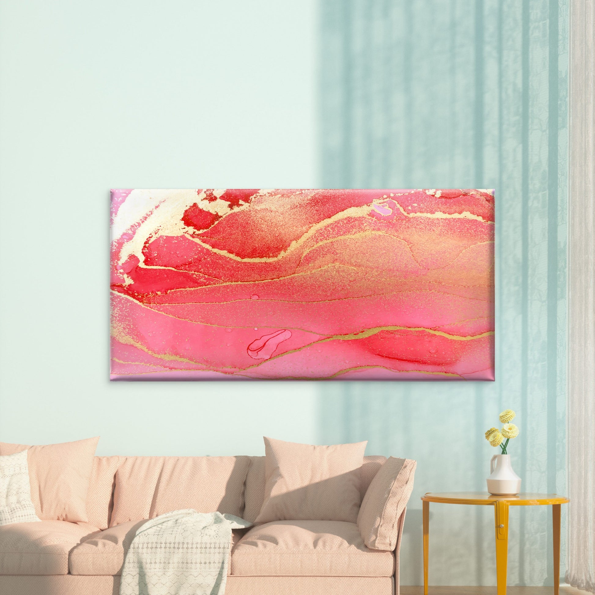 Crimson Gilded Fluid Art Wall Art Canvas Office Home Room Framed 120x60cm - Bella Home Decor