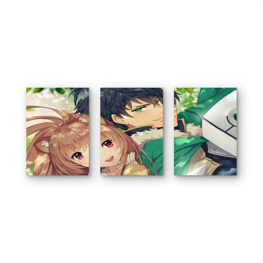 3pcs Shield Warrior Guardian Under Forest Trees Metal Print Ready to Hang Art