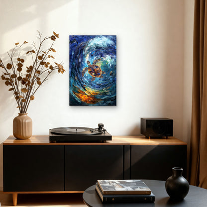 Turtle Swimming Wave Mosaic 60x90cm Metal Print Ready to Hang