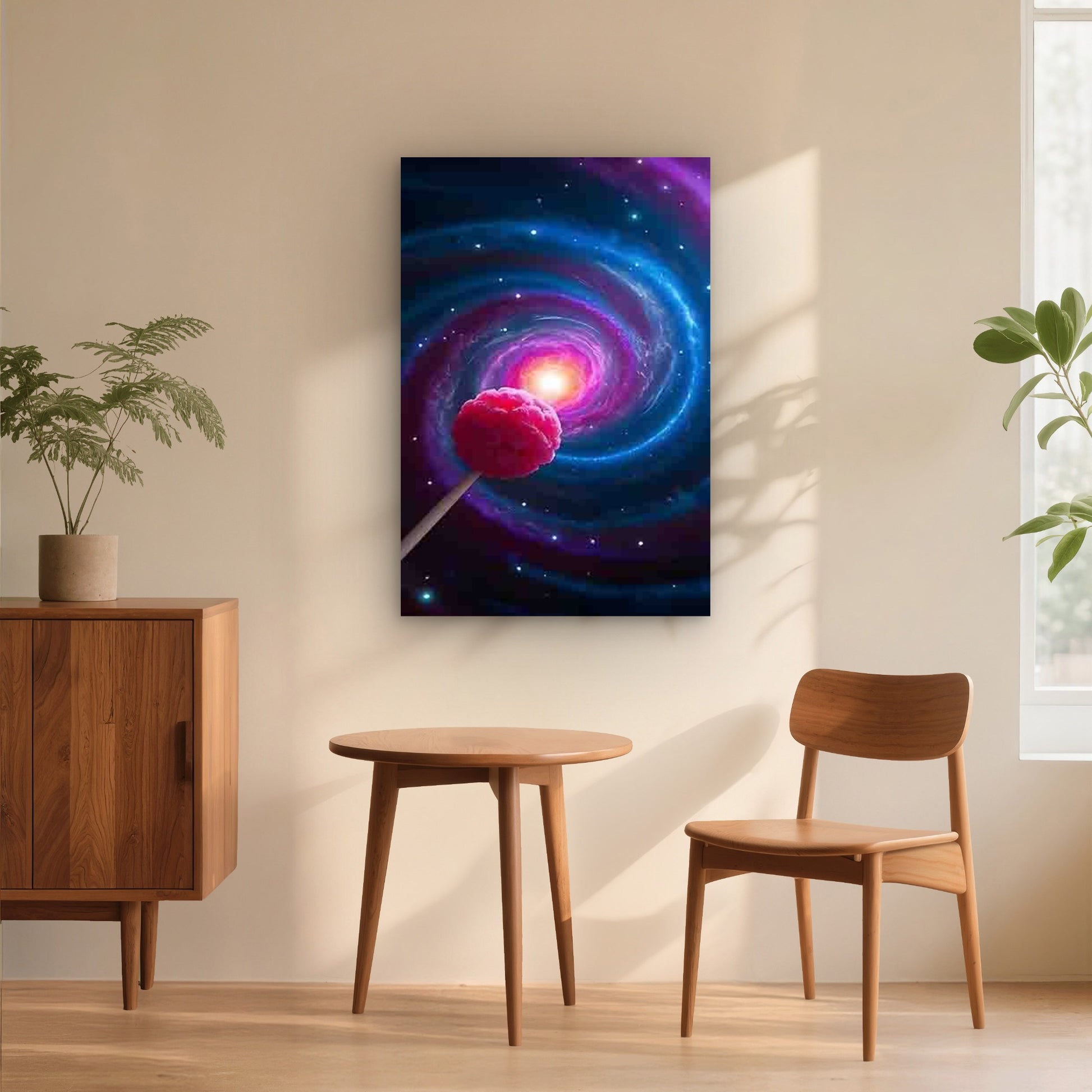 Dreamy Cosmic Swirl with Pink Lollipop 60x90cm Metal Print Ready to Hang - Bella Home Decor