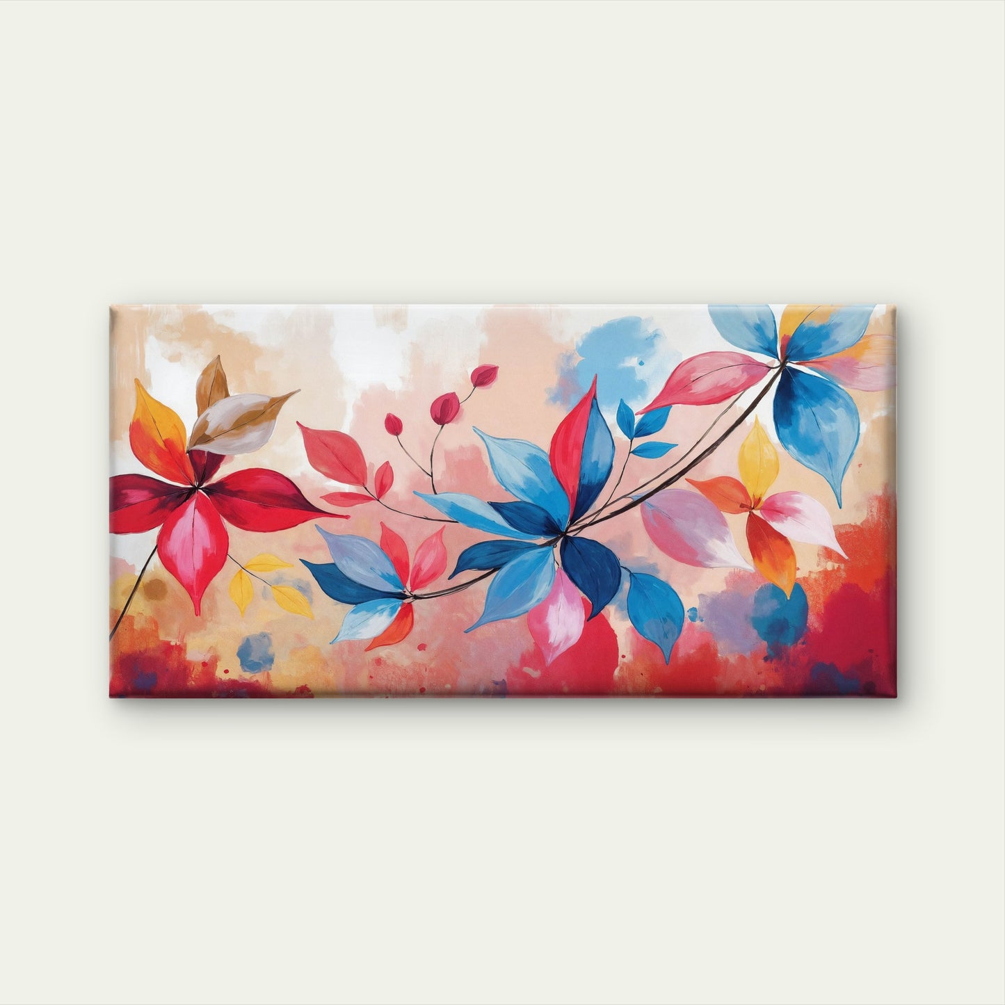 Colorful Floral Watercolor Botanical Abstract Wall Art Canvas Office Home Room Framed 120x60cm