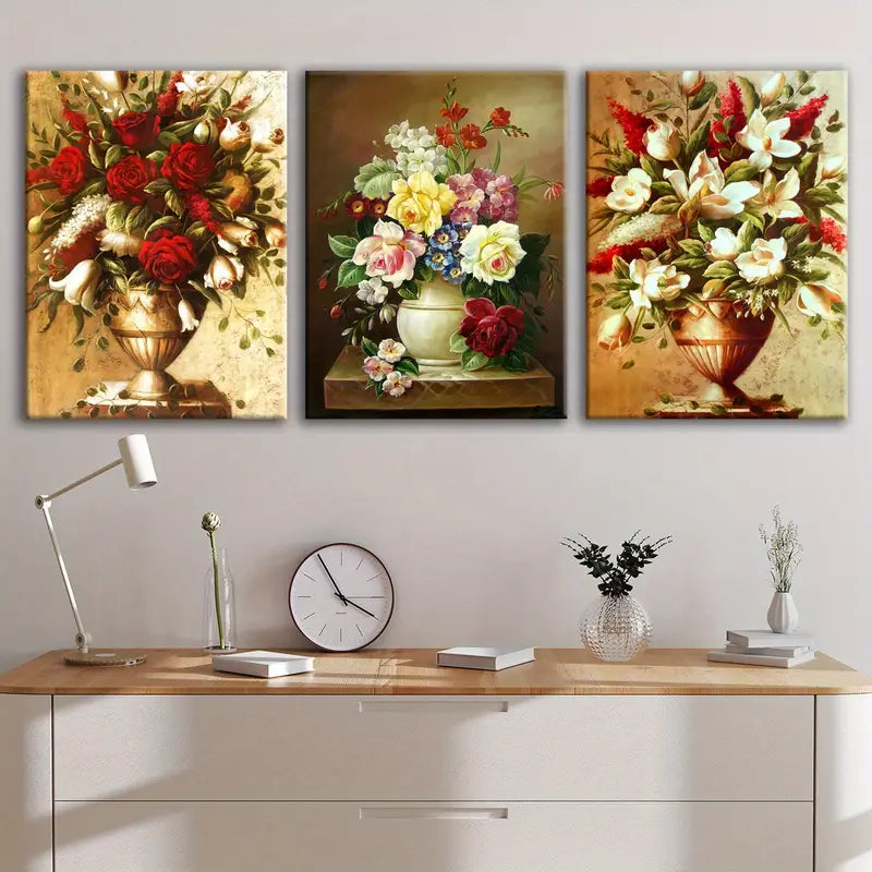 3pcs Floral Arrangement Plant Design Wall Art Set Canvas Framed 40x60cm - High Quality Print 100% Australian Made Wall Canvas Ready to Hang