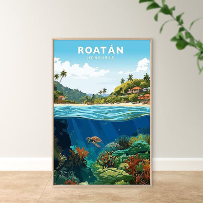 Vintage Honduras Tropical Beach Travel Poster Print Wall Art