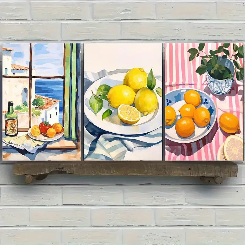 3pcs Lemon Wall Art Prints Metal Print Ready to Hang Art
