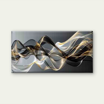 Golden Waves Flowing in Harmony Wall Art Canvas Office Home Room Framed 120x60cm - Bella Home Decor