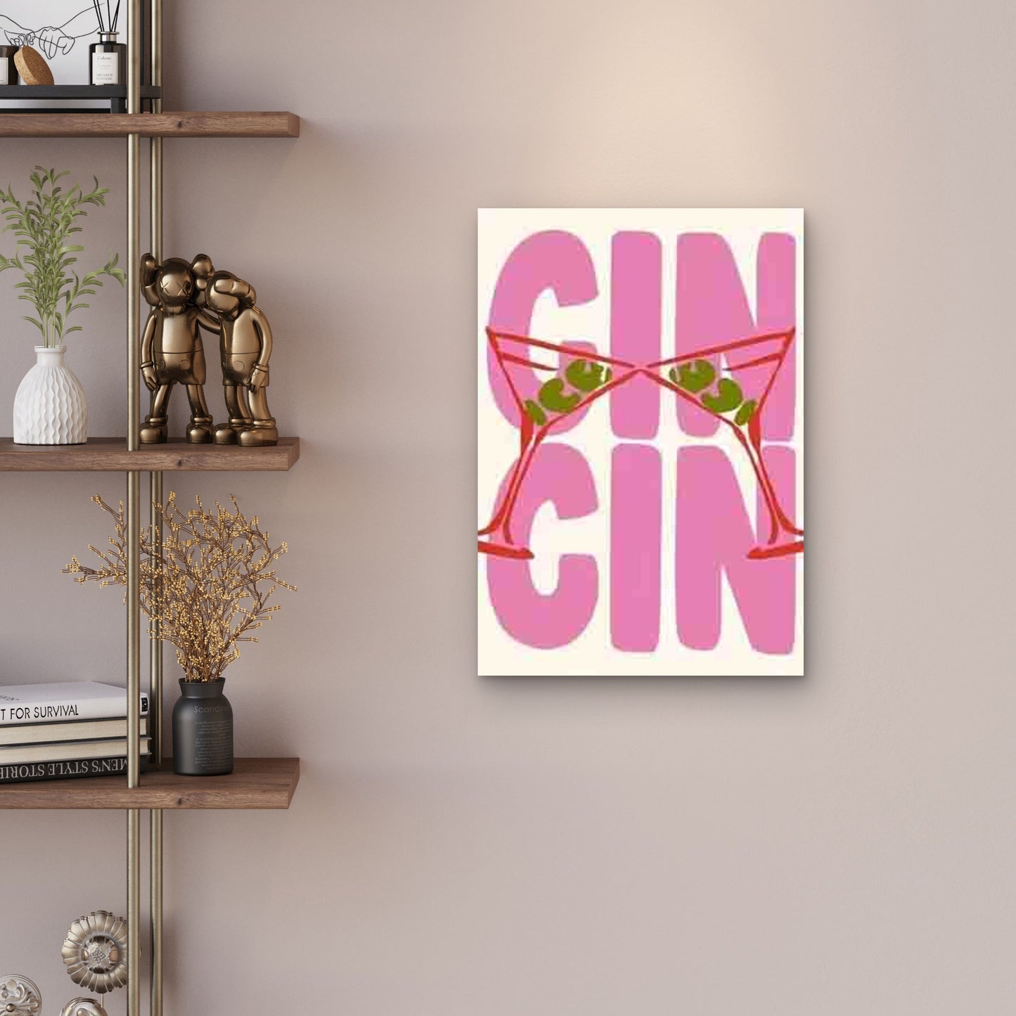 Cin Cin Martini Glass Pattern in Pink and Red Metal Print Ready to Hang - Bella Home Decor