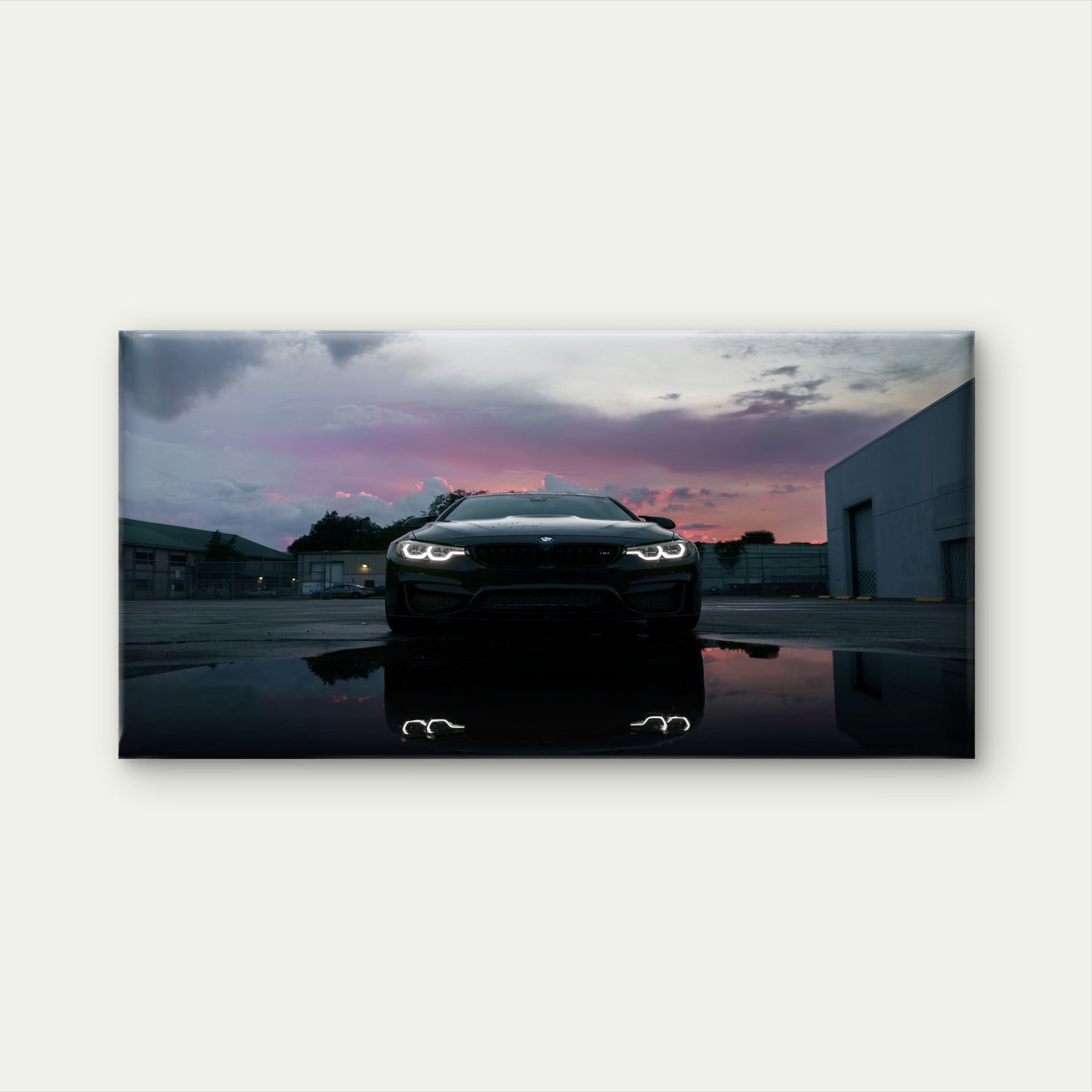 BMW M4 Coupe At Dusk With Its Headlights Illuminated Wall Art Canvas Office Home Room Framed 120x60cm