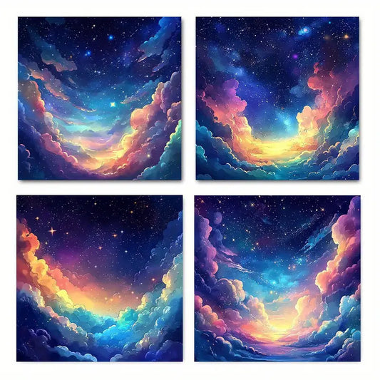 4pcs space star is a deep blue universe Wall Art Canvas Framed