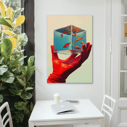Aquatic Worlds Holding Miniature Oceans In Hand 60x90cm Metal Print Ready to Hang - Bella Home Decor