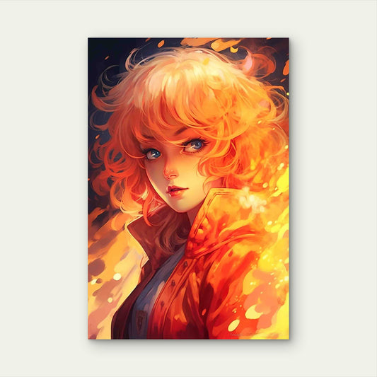 Anime Style Character With Fire Flames 60x90cm Metal Print Ready to Hang