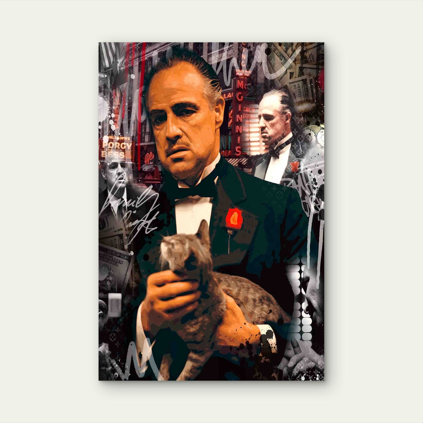 Mafia Boss Tuxedo Cat Collage Red Black 40x60cm Metal Print Ready to Hang