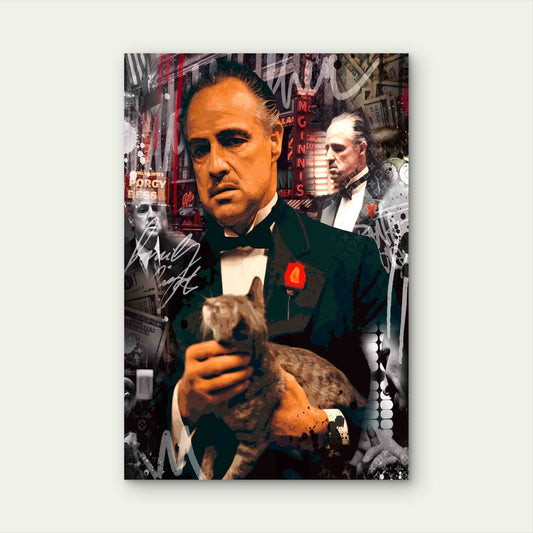 Mafia Boss Tuxedo Cat Collage Red Black 40x60cm Metal Print Ready to Hang