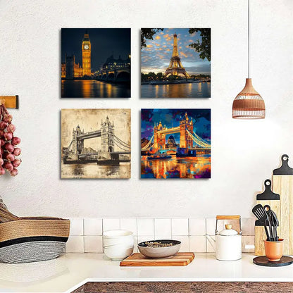 4pcs Eiffel Tower & Big BenWall Art Canvas Framed