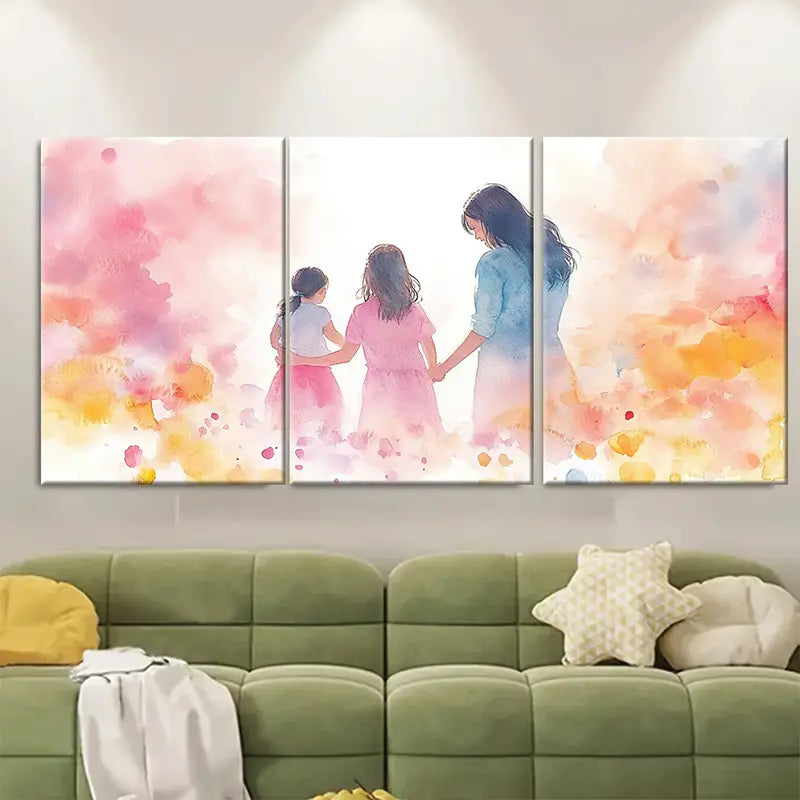 3pcs Watercolor Printed Family  Metal Print Ready to Hang Art