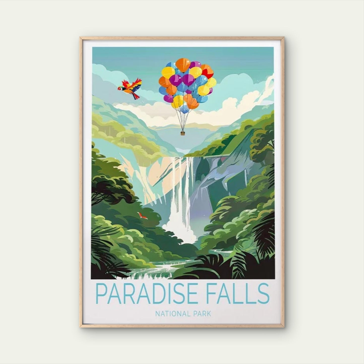 Paradise Falls National Park, Balloons Travel Poster Print Wall Art - Bella Home Decor