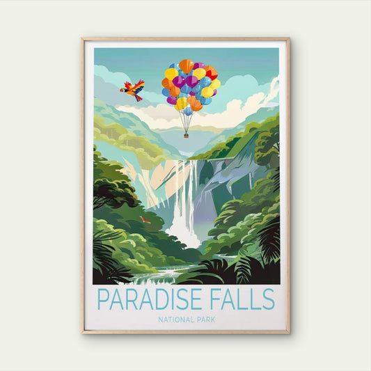 Paradise Falls National Park, Balloons Travel Poster Print Wall Art - Bella Home Decor