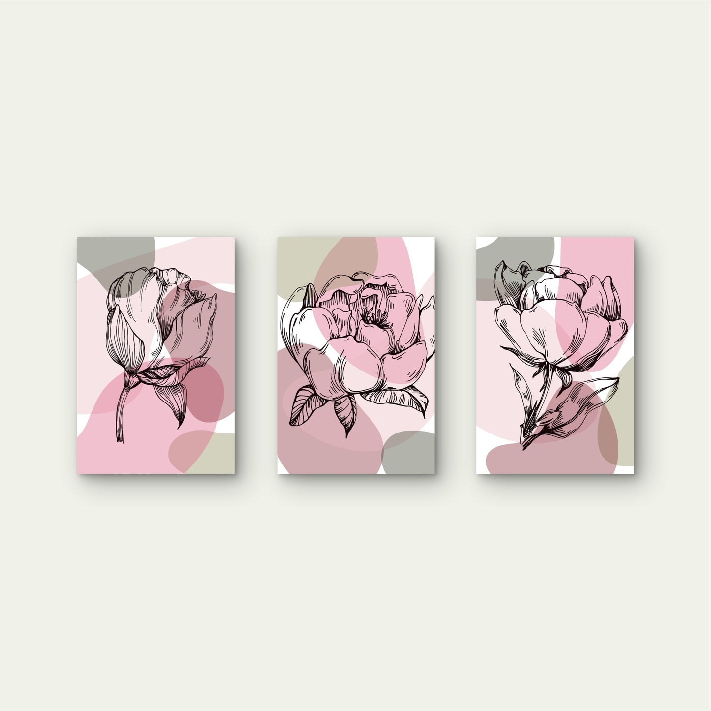 3pcs Abstract Pink Pastel Peony Floral Boho Wall Art Set Canvas Framed 40x60cm - High Quality Print 100% Australian Made Wall Canvas Ready to Hang