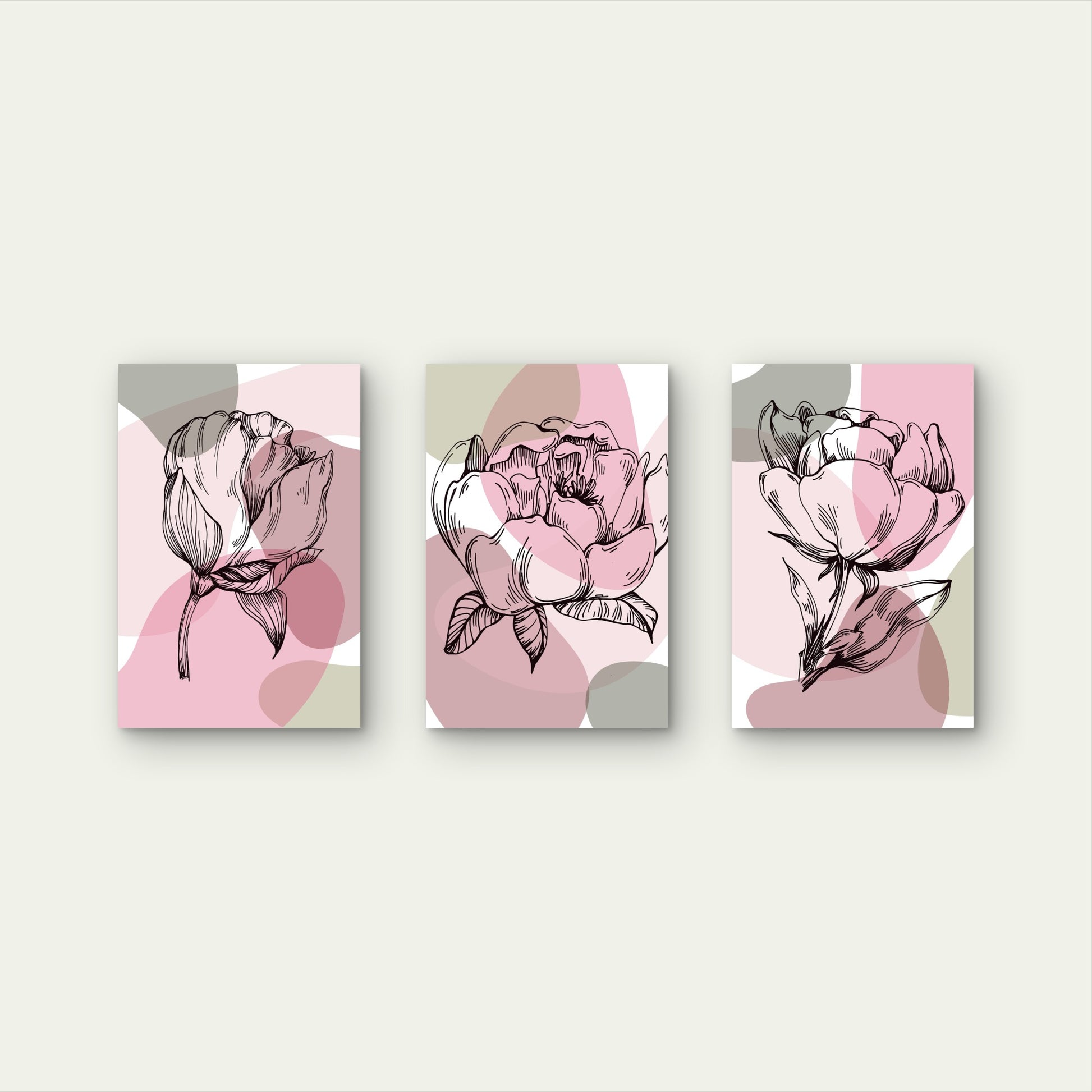 3pcs Abstract Pink Pastel Peony Floral Boho Wall Art Set Canvas Framed 40x60cm - High Quality Print 100% Australian Made Wall Canvas Ready to Hang