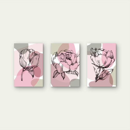 3pcs Abstract Pink Pastel Peony Floral Boho Wall Art Set Canvas Framed 40x60cm - High Quality Print 100% Australian Made Wall Canvas Ready to Hang