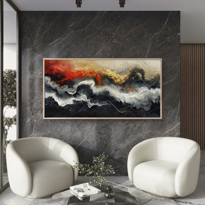 Orange Black Liquid River Wall Art Canvas Office Home Room Framed 120x60cm
