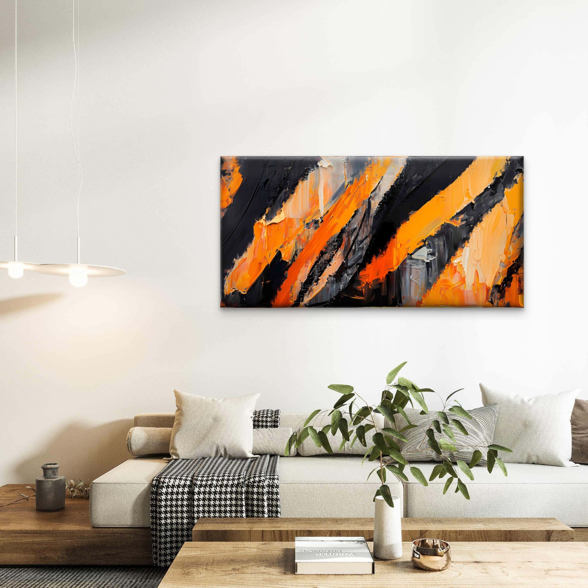 Textured Orange Acrylic Paint Wall Art Canvas Office Home Room Framed 120x60cm - Bella Home Decor