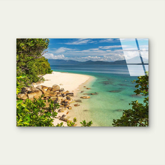 Tropical Sandy Beach Tempered Glass Printing Wall Art Australian Made Quality