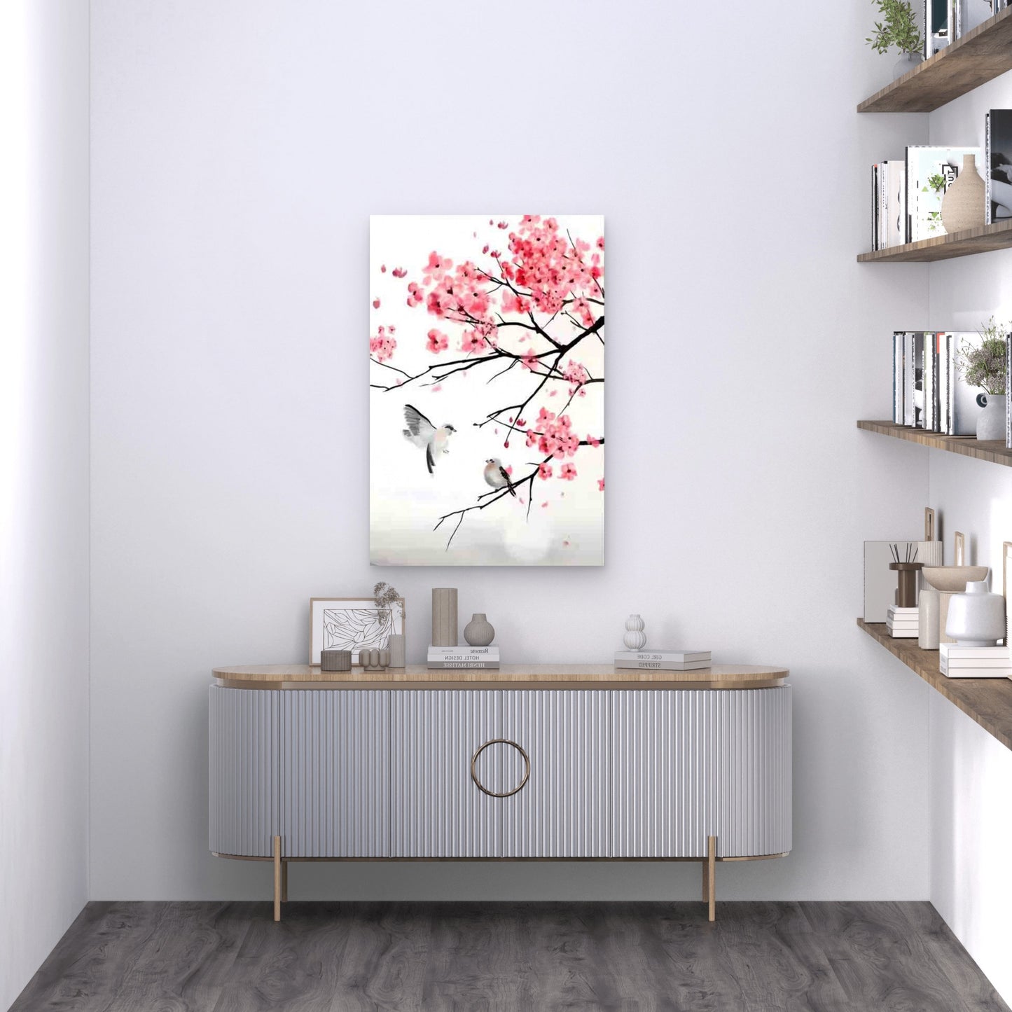 Bird In Cherry Blossoms 60x90cm Metal Print Ready to Hang