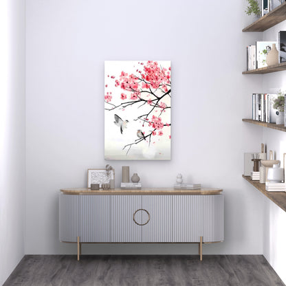 Bird In Cherry Blossoms Metal Print Ready to Hang