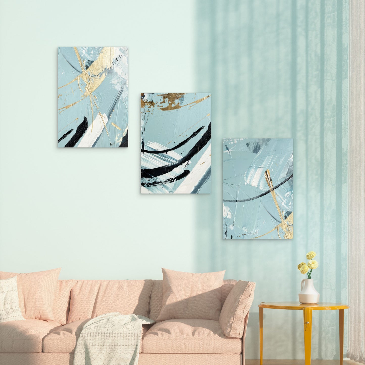 3pcs Modern Teal Textured Stroke Wall Art Set Canvas Framed 40x60cm - High Quality Print 100% Australian Made Wall Canvas Ready to Hang