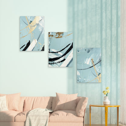 3pcs Modern Teal Textured Stroke Wall Art Set Canvas Framed 40x60cm - High Quality Print 100% Australian Made Wall Canvas Ready to Hang