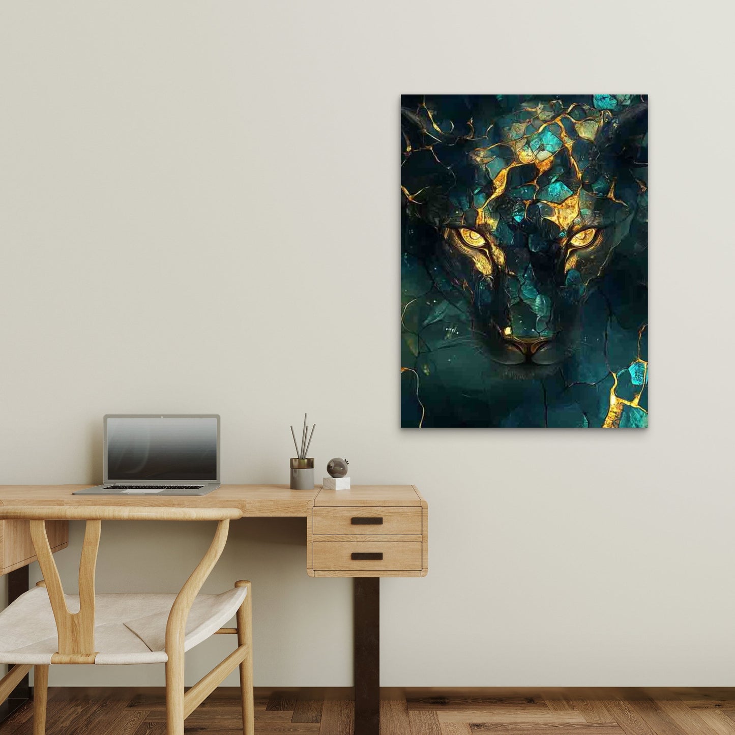 Striking Lion Face with Cracked Glass Effect 60x90cm Metal Print Ready to Hang - Bella Home Decor