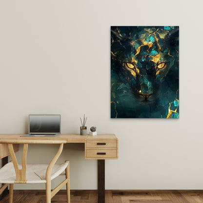 Striking Lion Face with Cracked Glass Effect 60x90cm Metal Print Ready to Hang - Bella Home Decor
