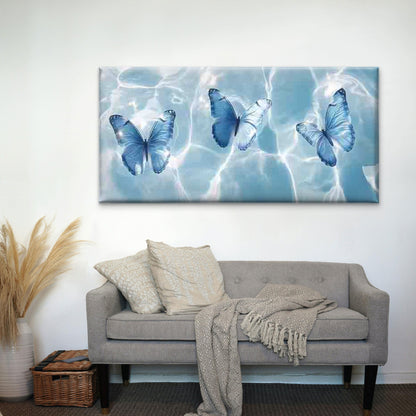Classic Blue Butterfly Wall Art Canvas Office Home Room Framed 120x60cm - Bella Home Decor