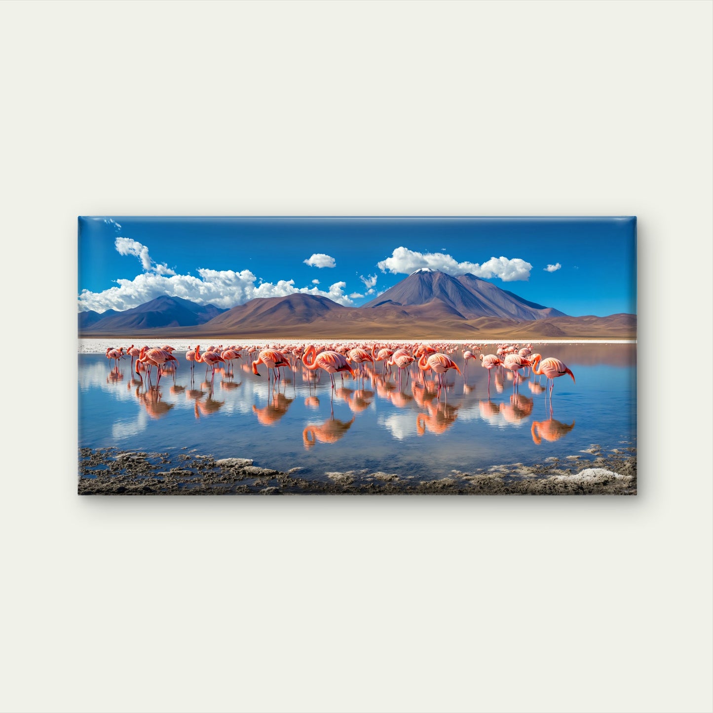 Wild Flamingo Herd Salt Lagoon Wall Art Canvas Office Home Room Framed 120x60cm