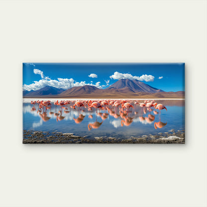 Wild Flamingo Herd Salt Lagoon Wall Art Canvas Office Home Room Framed 120x60cm