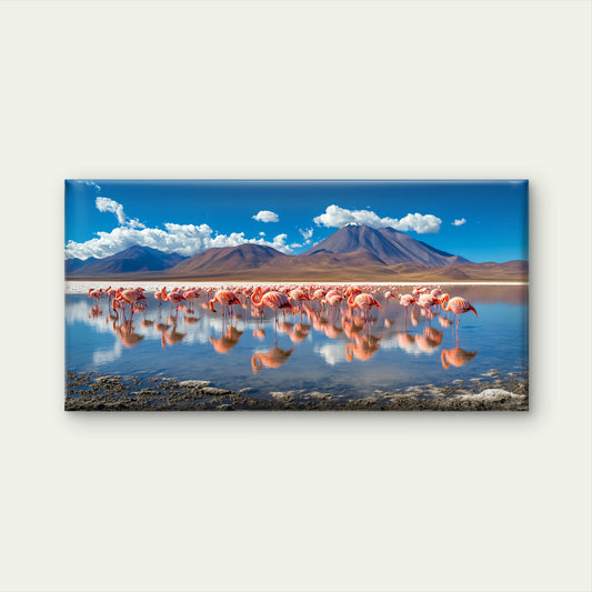 Wild Flamingo Herd Salt Lagoon Wall Art Canvas Office Home Room Framed 120x60cm