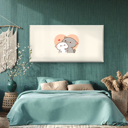 Hugging Cats Pastel Pink Heart Wall Art Canvas Office Home Room Framed 120x60cm